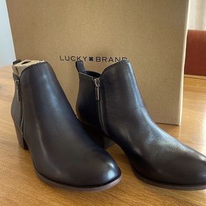NIB, Lucky Brand Women’s Basel Ankle Boot! 100% black leather, rubber sole.